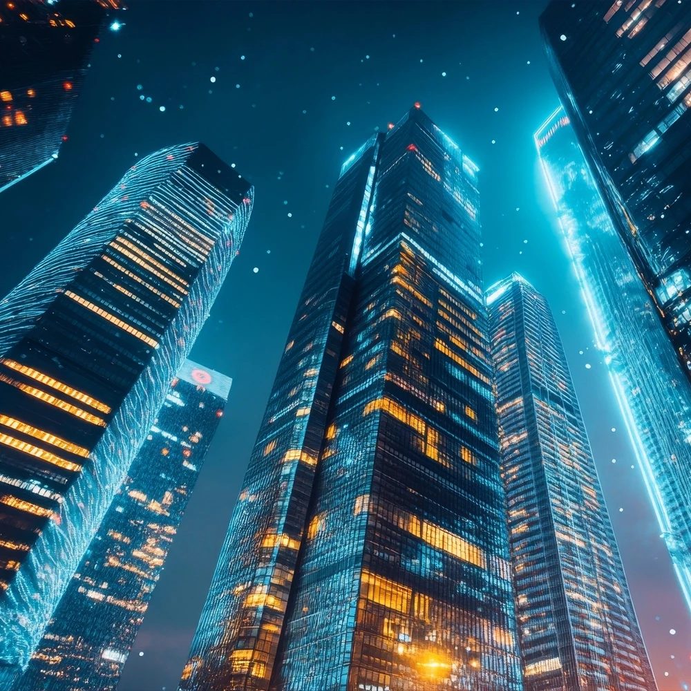 Illuminated office towers at night